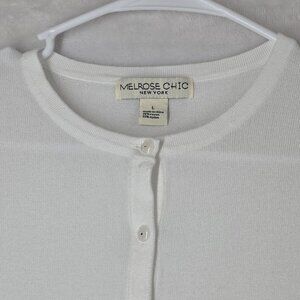 Melrose Chic New York Womens White Button Front Cardigan Size L Rayon Nylon READ